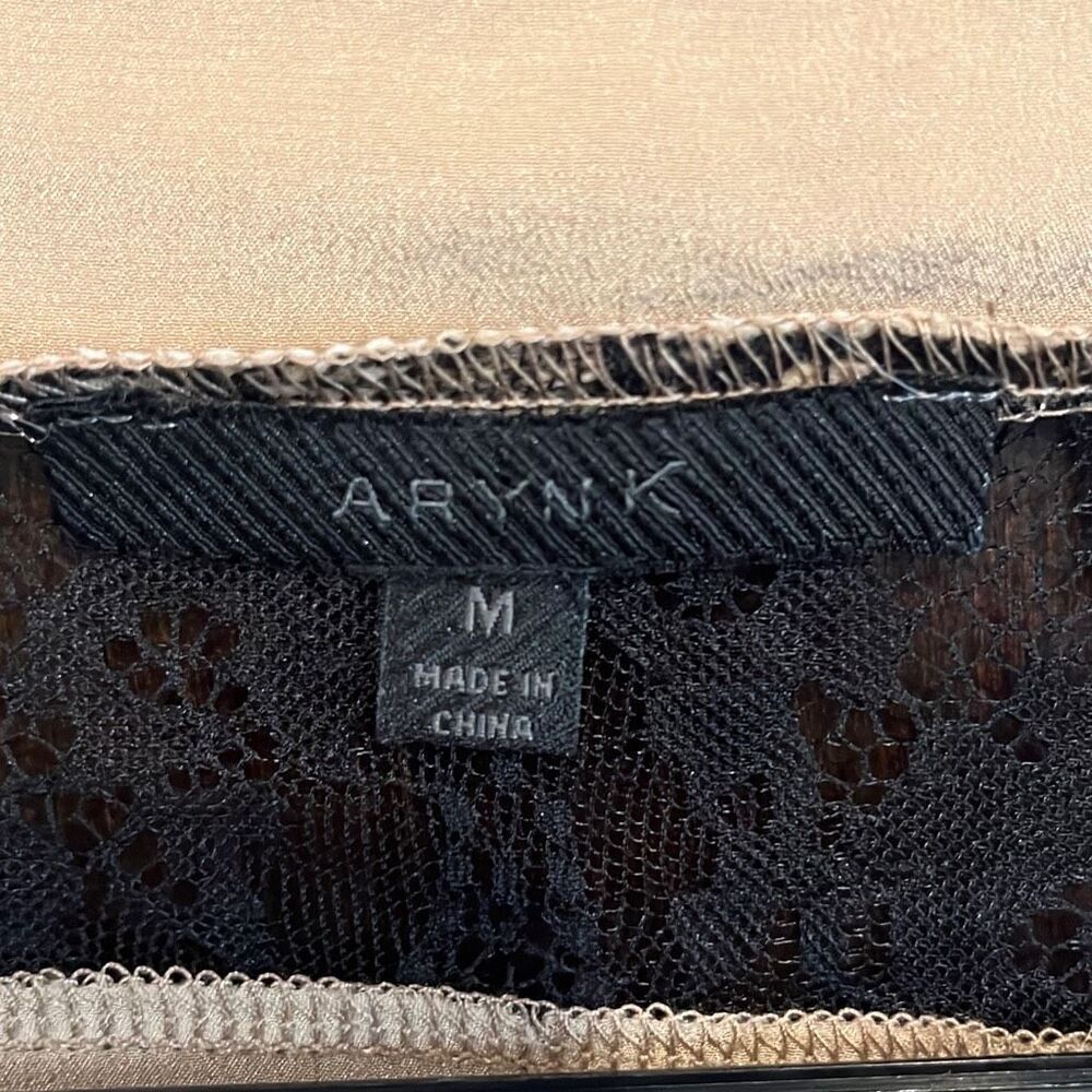 Aryn K Silk Tan & Black Lace Long Sleeve Blouse Medium - Picture 5 of 7
